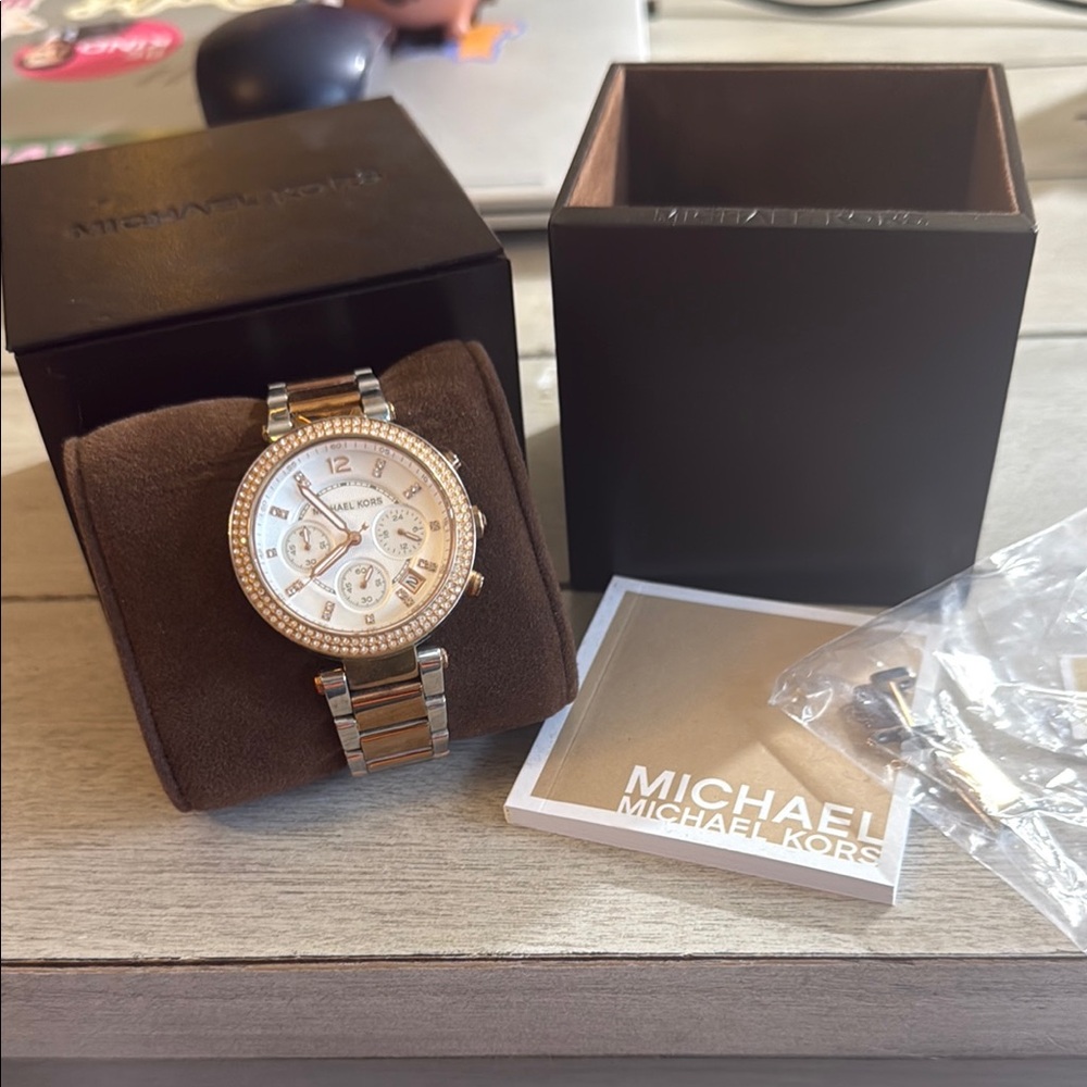 Michael Kors Parker Silver and Rose Gold Women’s Watch